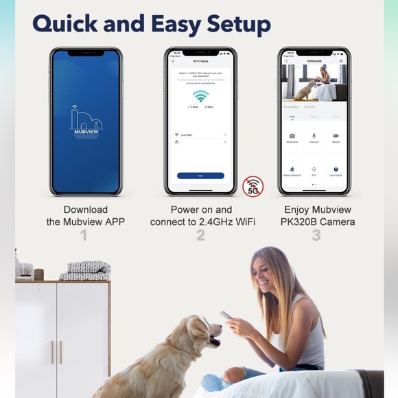 Mubview indoor security camera, 2K,pet camera 2.4G, white - Picture 3 of 6